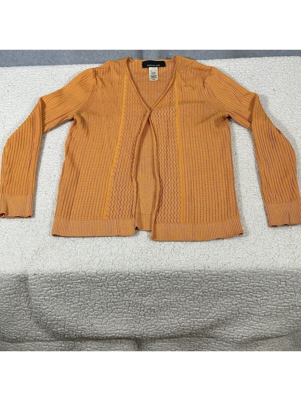 Jones New York Women's S Orange Ribbed Knit Open-Front Cardigan Sweater Classic